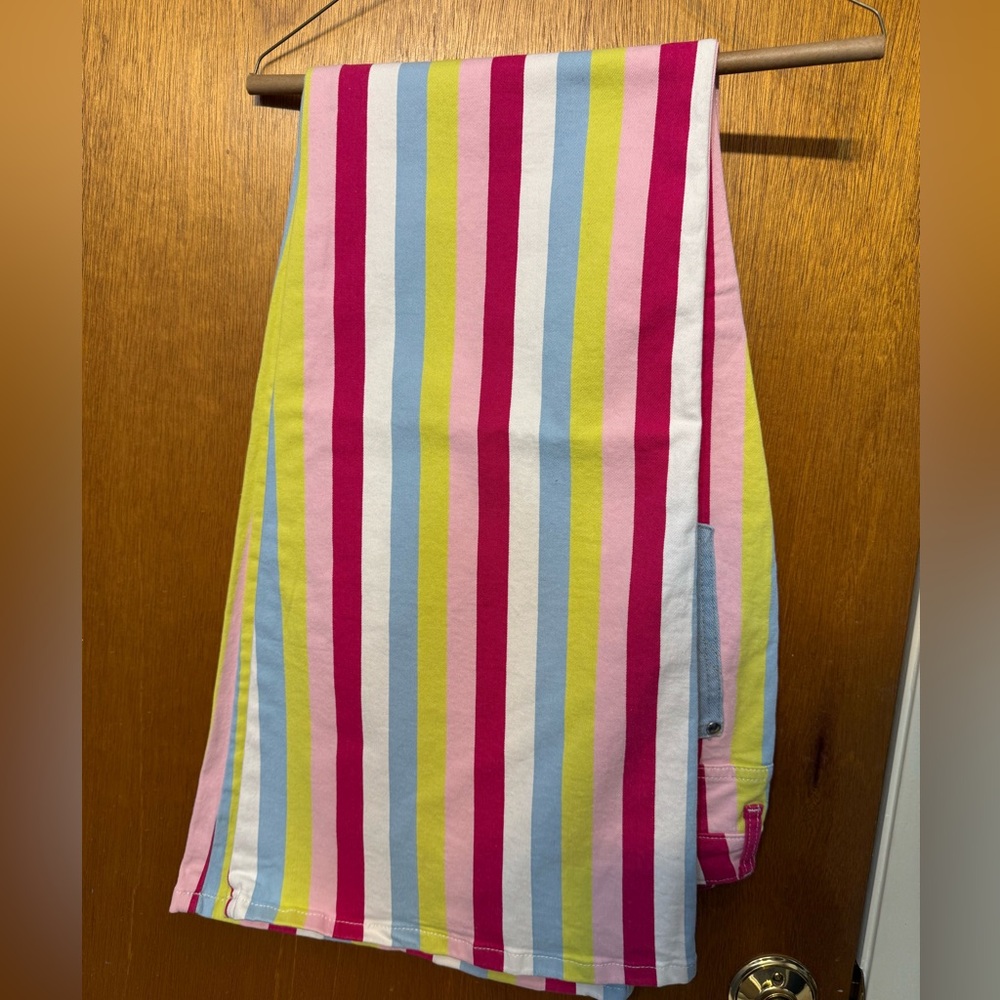 Wrangler Barbie Striped Wide Leg Jeans in Pink, Blue, Lime Green, White 33x34 - Picture 3 of 3